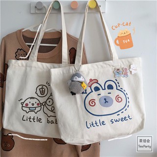 ㇽ⅛Tea party Japanese Academy style cute bear shopping bag Korean ins Joker canvas bag female student