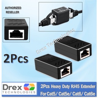 2Pcs Heavy Duty Rj45 Extender Adapter Lan Cable Coupler Connector For Cat5 Cat5E Cat6 Cat6E Black