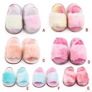 Summer Baby Girls Sandals Coral Fleece Elastic Back Strap Flats Shoes Rubber Sole Toddler Slippers