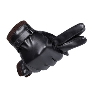 Men's Leather Gloves Winter Cycling Warm Waterproof Windproof Fleece Thickened Korean Style Gloves M (1)