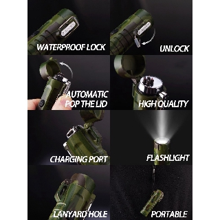 Green Flashlight Lighter Outdoor Waterproof Dual Arc Lighter Camouflage Green Rechargeable COD (5)