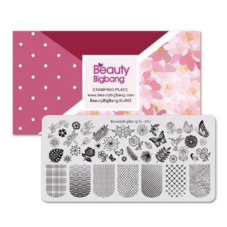 YIDA💕BeautyBigBang 6*12cm Rectangle Stamping Template Square Flower Butterfly Grid