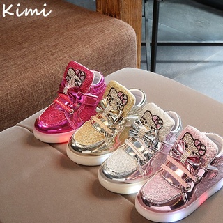 【Ready Stock】✆☃✨ Kimi ๑ Hello Kitty Baby Kids Shoes Girls Boys LED Shoes Non-Slip Soft Sole Casual S