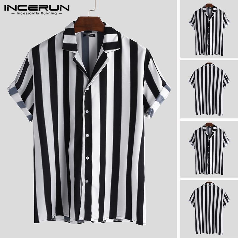 INCERUN Men's Short Sleeve V Neck Printed Causal Loose Shirt
