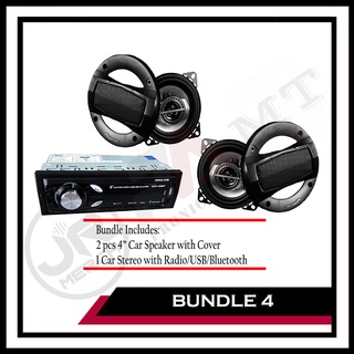 Bundle 4: Car Stereo Radio w/ Bluetooth + 2pcs 4" Car Speaker with Cover SET