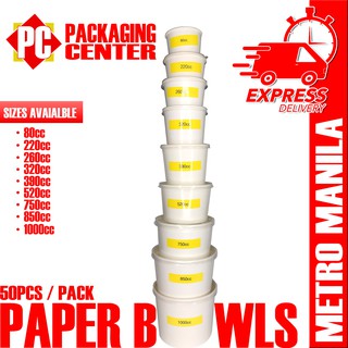 Paper Bowl Laminated, 80cc to 1000cc, 50pcs/pack (NO LIDS INCLUDED YET) (METRO MANILA SHIPPING CODE)