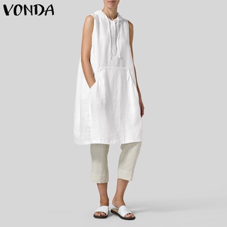 Women' Cotton Linen Blouse Casual Shirts Beach Holiday Tops VONDA 2021 Women' Tunic Female Hooded
