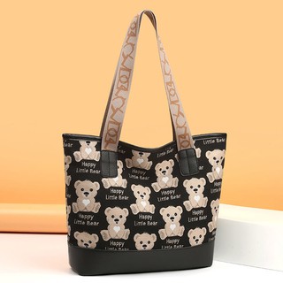 Tesco2021New Canvas Printed Bear Women's Bag Fashion Shoulder Bag Cloth Bag Large Capacity Totes XnH