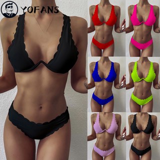 Yofans==》Lady Women Solid Color Push-Up Padded Bra Bikini Beach Set Swimsuit Swimwear