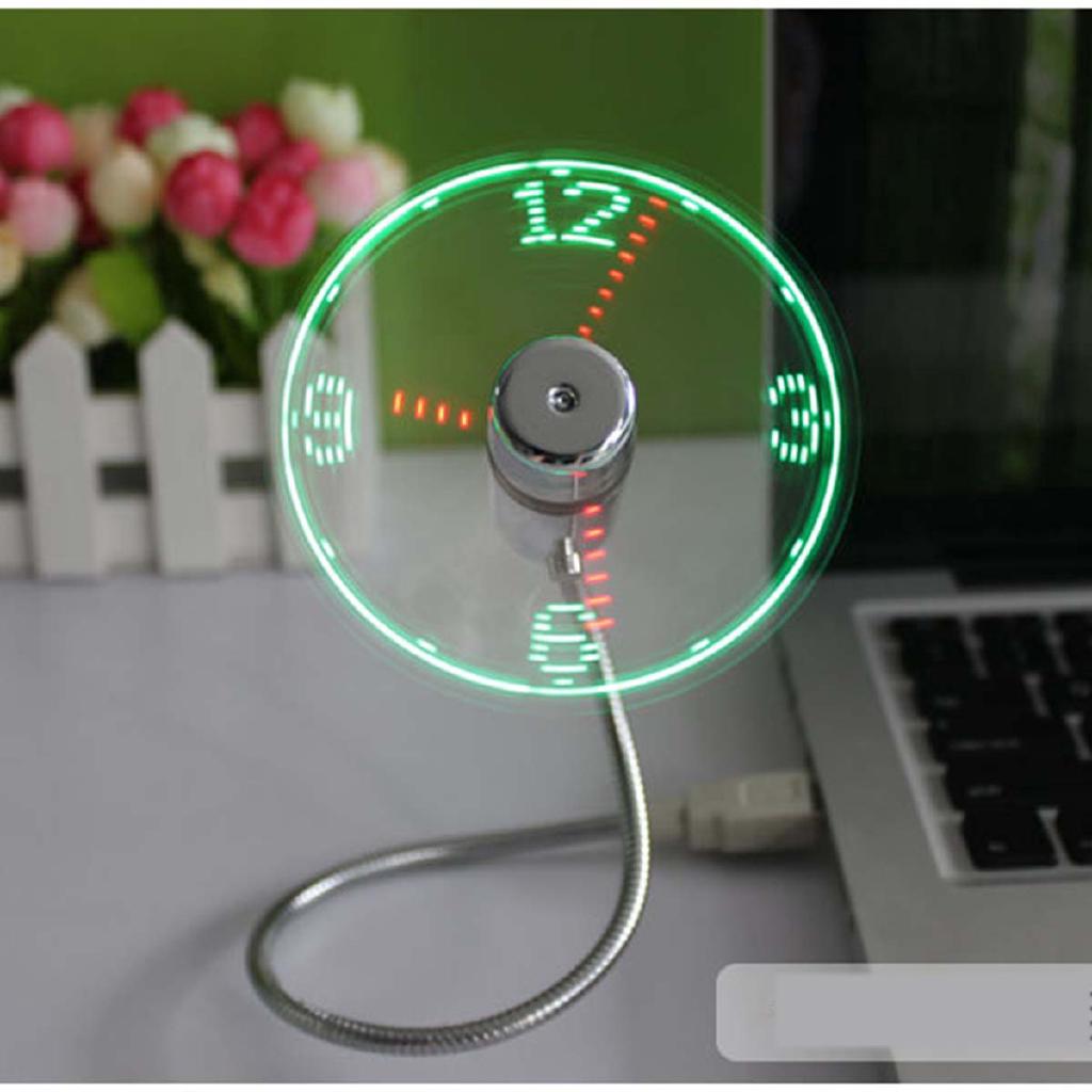 Mini Flexible LED Light USB Fan Time Clock Desktop Clock Cool Gadget Time Display