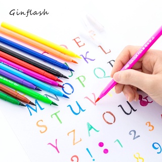 Ginflash 12/18/24colors Washable Soft Brush Calligraphy Pen Watercolor Art Design Sketch