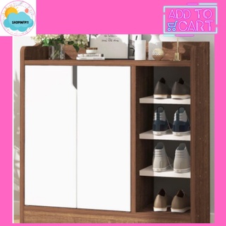 Multi layers Wood Shoe Cabinet with Doors Shoe Rack 76x24x80cm