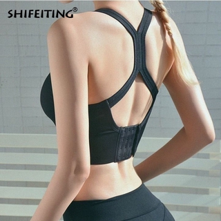 SHIFEITING COD Women's Sports Bra Breathable Sexy Solid Color Back Vest Female Fitness Shockproof Bra Tops