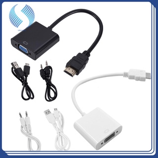 HDMI-Compatible Male to VGA Female Adapter with 3.5mm Audio Cable + Power Cable