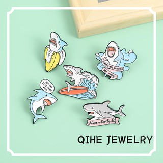 Shark Aminal Soft Enamel Pin Summer Surfing Play Time Brooch Bag Clothes Lapel Pin Cartoon Badge Jewelry Gift for Friend
