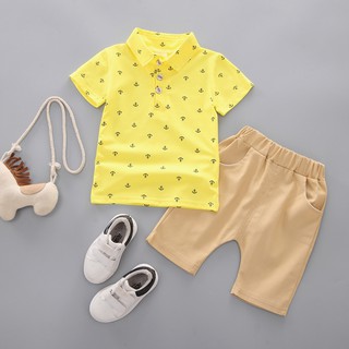 Baby Boys Anchor Pattern Button Down Tops+Shorts (5)