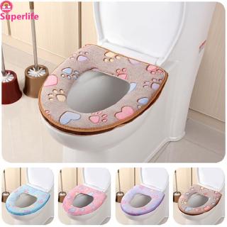 *Superlife*Bathroom Warmer Toilet Seat Cloth Soft Closestool Washable Lid Top Cover Pad