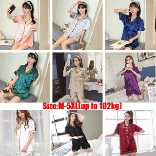 M-5XL Women Plus Size Pajamas Baju Tidur Silk Sleepwear Short Sleeve Pyjamas