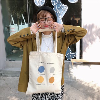 Canvas Shoulder Tote Bag Women Casual Printing Handbags Contrast Color Sling Shopping School Bags