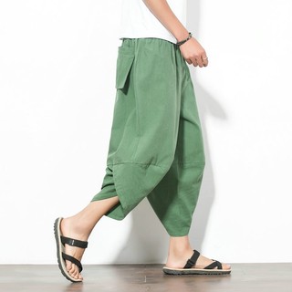 Retro Men Harem Solid Color Full Length Loose Pants Trousers (1)