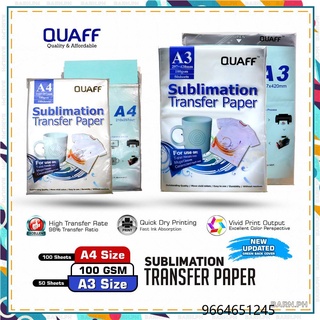 A4 Size QUAFF Sublimation Paper 100GSM - Quick Dry Sublimation Heat Transfer Paper (100 sheets)