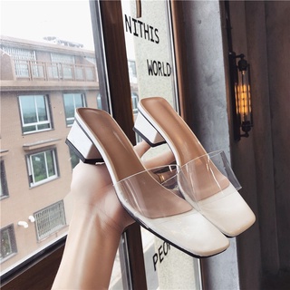 ✕[ MAY ] Transparent Strap Heels Women All-match Thick Sandals Comfortable Square Heel With Open Toe