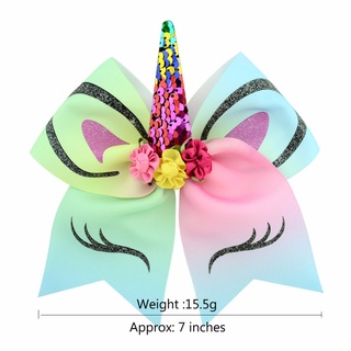 High Quality 8pcs/lot Bow With Cute Ear Design Elastic Band Ribbon Bow With Unicorn Horn Hair Access (2)