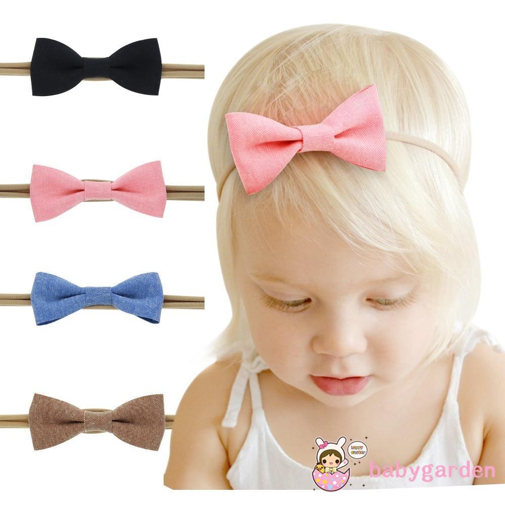 RED-4pc Girls Baby Headband Toddler Lace Bow Flower Hair