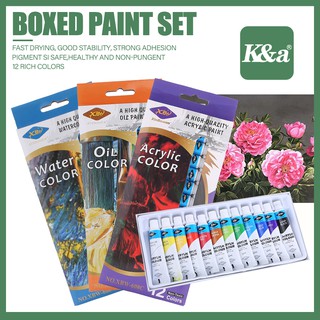 K&A 12ML Paint Tube Drawing Painting Watercolor Pigment Set With Brush Art