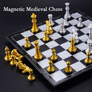Magnetic Chess Board Medieval Chess Set Foldable 32 Gold Silver Chess Pieces Quality Chess Game