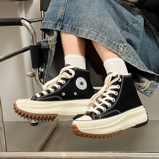 ♘1970s High-Top Thick-Soled Canvas Shoes Female Black Students All-Match Korean S