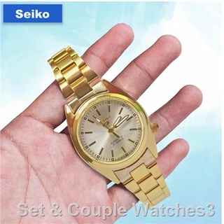 ♧✲Seiko 5 Automatic 21 Jewels White Dial Gold Stainless Steel Strap Watch For Women