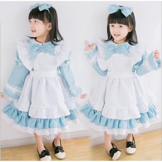 Full Set 3-10 years old Girl Kids Baby Alice in Wonderland Maid Cosplay Halloween Dress Princess