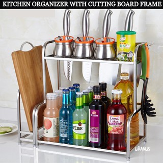 Anti Rust Multi-Functional Double Layer Kitchen Rack Shelf Organizer With Cutting Board Frame-Z402