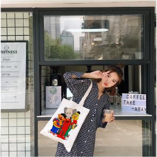 READY STOCK Korean Women Tote Bag Simple Casual Retro Shopping Shoulder Slung Canvas Bag Totebag