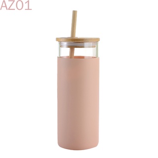 1pcs Silicone Sleeve High Borosilicate Glass Straw Single Layer Glass Bottle 600ml Tea Cup with Bamboo Lid Straw Insulation Sleeve for Office Home (1)