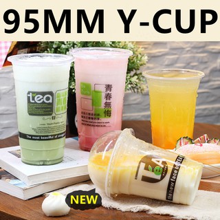 Milktea Cups 95mm Y CUP Disposable Plastic Cups Plastic PP Flat Cup [50pcs] (12oz, 17oz, 24oz)