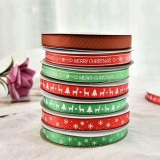 Merry Christmas 22m DIY small red /green ribbon spot 1cm small ribbon printing logo holiday decoration ribbon gift wrapped ribbon