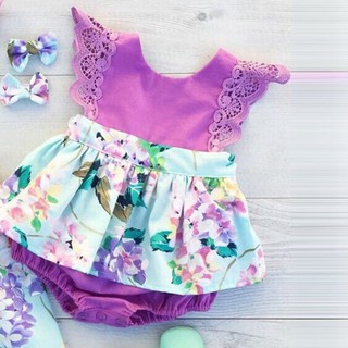 [SKIC] Newborn Baby Infant Babys Girls Floral Cotton Bodysuit Clothes (9)