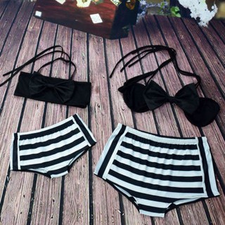 Family Matching Swimwear Mother Daughter Striped Swimsuit