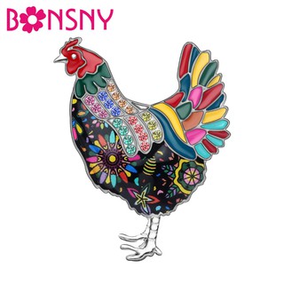 Bonsny Enamel Alloy Cute Hen Chicken Brooches Clothes Scarf Pin Fashion Animal Jewelry For Women