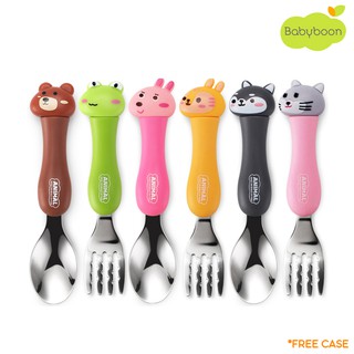 Animals Stainless Steel Baby Spoon and Fork Silverware Set for Toddlers Self Feeding
