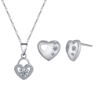 Silver Kingdom Heart Necklace and Earring Silver Italy 92.5 Korean Fashion Jewelry