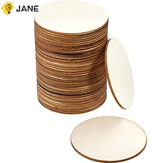 JANE 50PCS Unfinished Round Wood Pieces Blank Wood DIY Crafts Wooden Slice Centerpieces Card Making Natural Handmade Home Ornaments