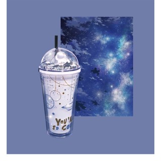Girlwill Galaxy Black White Astronaut Glitters Dome Tumbler with Straw (8)