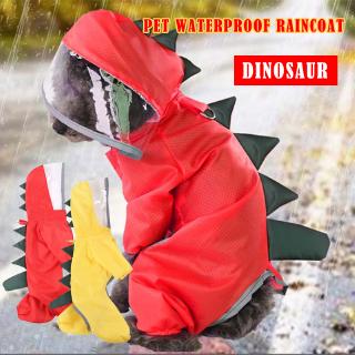 【✈Ready Stock & COD✈】2 Colors Pet Clothing Cat Dog Waterproof Raincoat Four Feet Dinosaur Turned Reflective (1)
