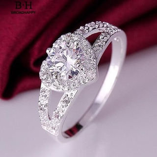 925 Sterling Silver Crystal Love Heart Shaped Ring Bridal Wedding Jewelry