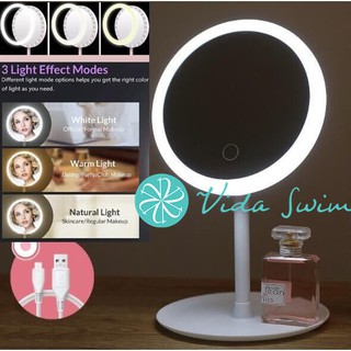 LED Mirror LED Makeup Mirror Rechargable Vanity Mirror with 3 Lights Desktop Folding Portable Mirror