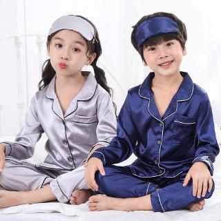 Children pajamas thin ice long sleeve pants summer spring and autumn silk cardigan home clothes