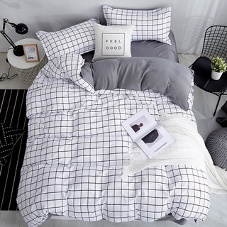 Simple and stylish white plaid bedding set poyester duvet cover